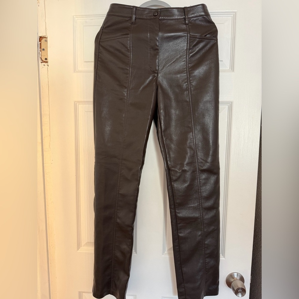 Aritzia Wilfred Dark Brown Faux Leather Pants